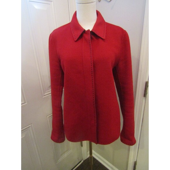 Lafayette 148 NY Jacket 100% Wool Red Hidden Buttons Black Stitching Size M - Picture 2 of 8
